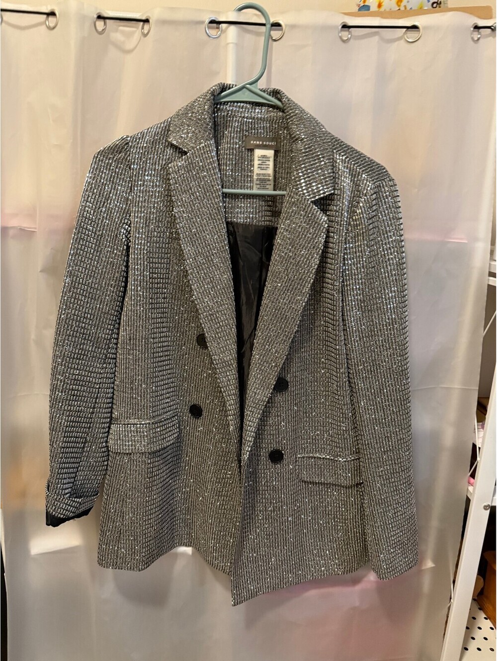 Sans Souci Women's NYE Silver Sequin Blazer Jacket Size S/Chico